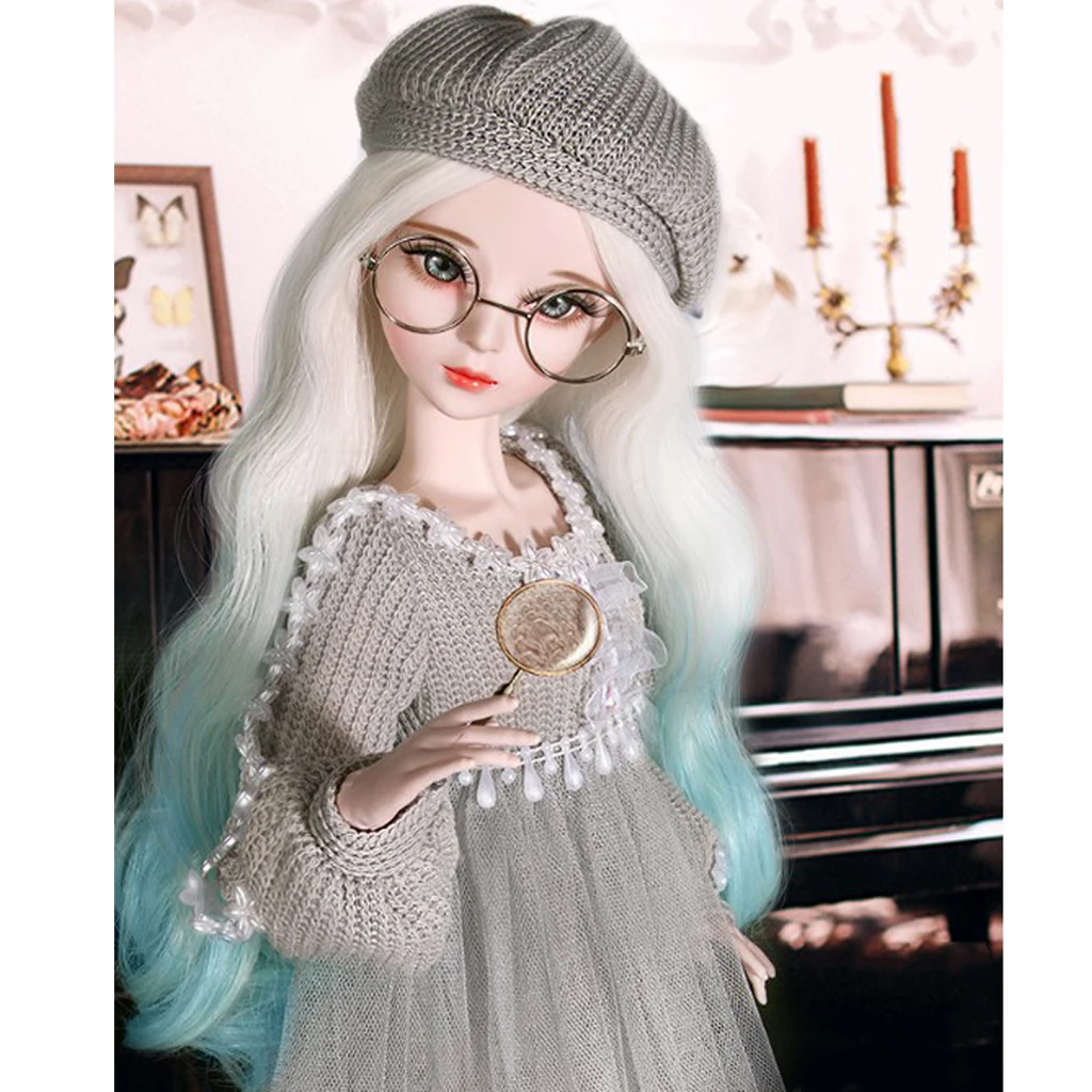 Fashion Sweater Gauzy Coat Dress with Beret Lace Stockings Hat Leggings Suits for 1/3 BJD 60cm Dolls Accs Gray