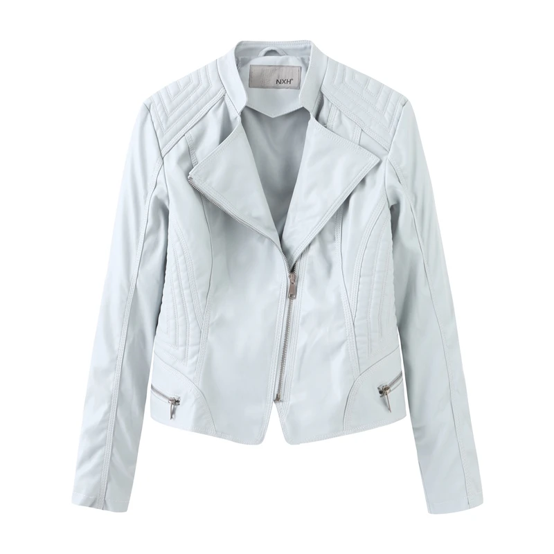 NXH leather jacket women plus size biker jacket faux leather fall jackets autumn women fashion coat pink skyblue
