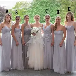 Серебра 5 стилей комплект платье для невесты свадебных длинные шифон милая Pleat линия высокая мода ну вечеринку платья 2015