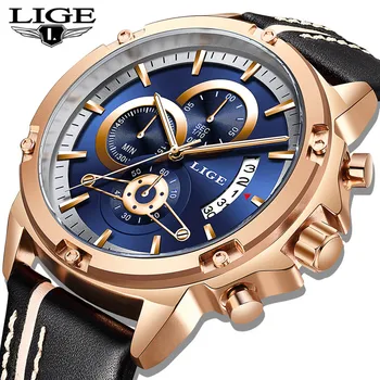 

2019LIGE New Men Watch Top Brand Casual Fashion Quartz Watches Male Leather Sport Waterproof Chronograph Watch Relogio Masculino