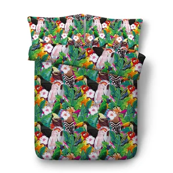 

Green Tropical leaves duvet cover set for single bed 4pc Birds Toco bedding sheets Double bed linen nordic doona covers King 6pc