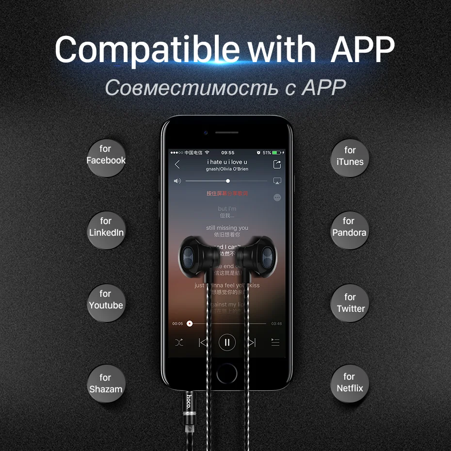 Hoco Металлические Универсальные Наушники с Микрофоном Проводная гарнитура с 3.5 мм Разъемом с Пультом управления на Проводе для Apple iPhone Samsung Xiaomi Вкладыши Наушники для Айфона для Телефона для Музыки