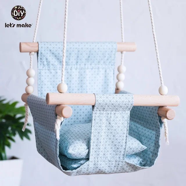 Let s Make Baby Swings Canvas Hanging Chair: A Safe and Fun Indoor Wooden Swing Rocker for Your Little One