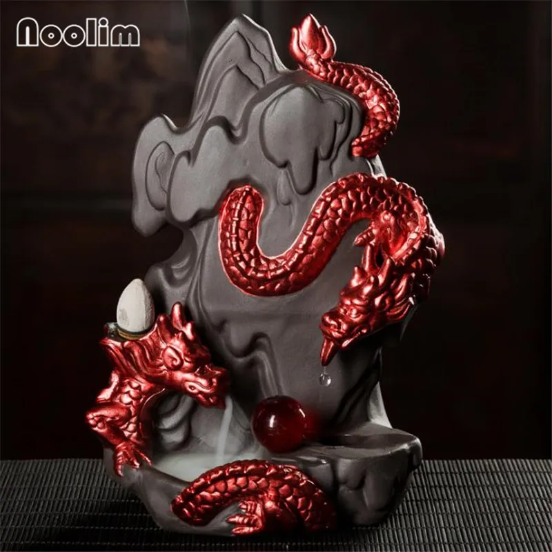 New Gold Dragon Backflow Incense Burner With Crystal Ball Home Office Decor Ornament Aromatherapy Censer Holder+10Pcs Free Cones