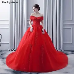 Vestido De Noiva Роскошные Bling свадебное платье 2018 красный Кепки рукавом бальное платье свадебное платье длинный хвост короткий рукав свадебное