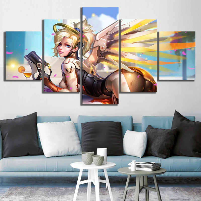 Картина на холсте 5 шт. Overwatch Mercy Game плакат для дома декоративный настенный