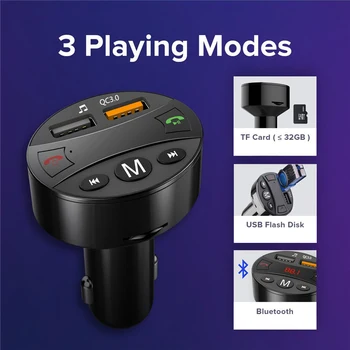 

HEVXM QC3.0 Quick Charger Bluetooth Car Kit FM Transmitter modulator USB Audio Mp3 Player Wireless for Phone Handsfree Car kit 5
