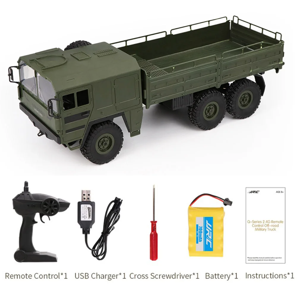 

JJRC Q64 RC Car 8KM/H 6WD Adjustable-speed Off-Road Military 1:16 RC Trunk Load 500g Drift Remote Control Car For Kids Buggy