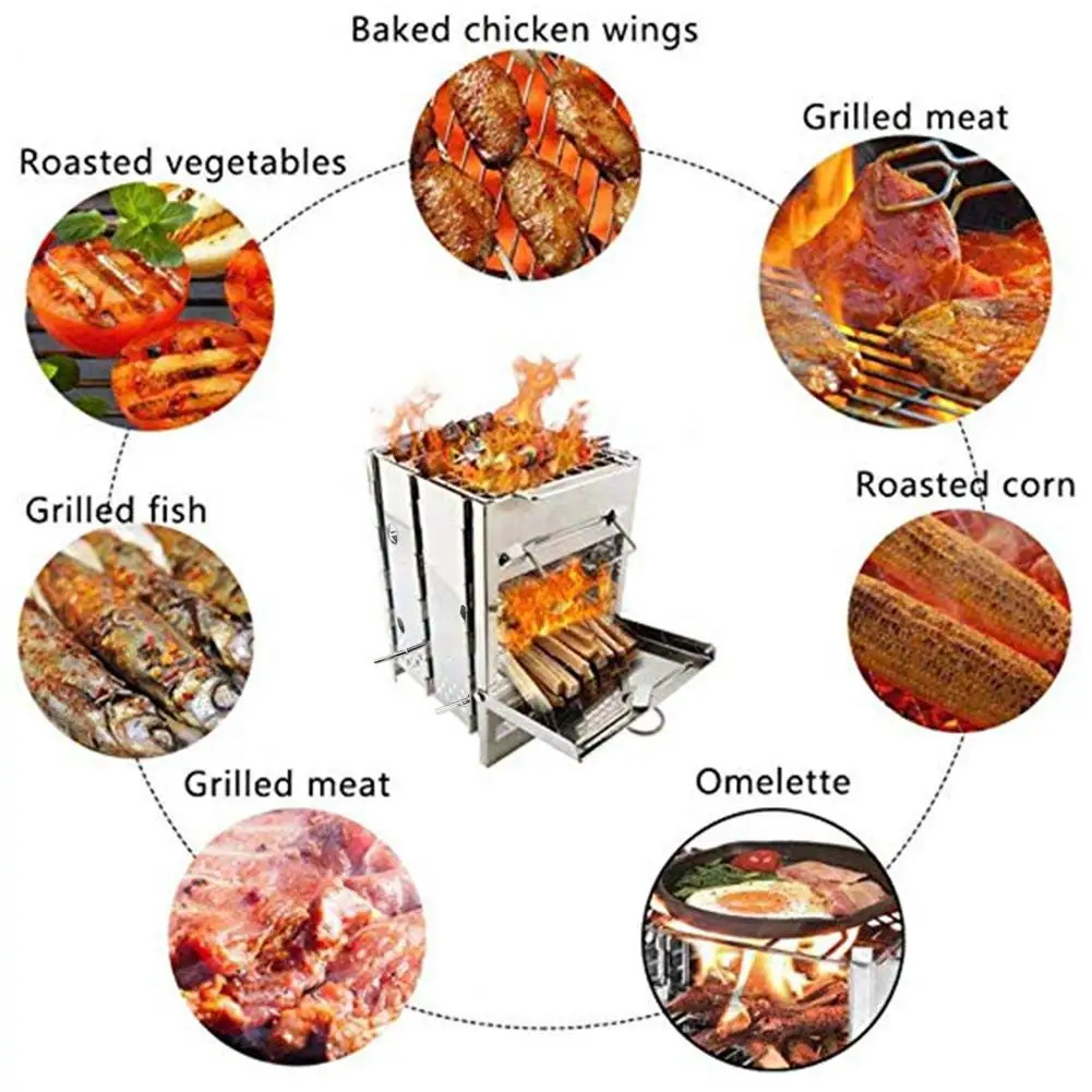 Квадратная дровяная печь из нержавеющей стали с сумкой для переноски складной гриль для барбекю для наружного кемпинга Мини гриль для барбекю