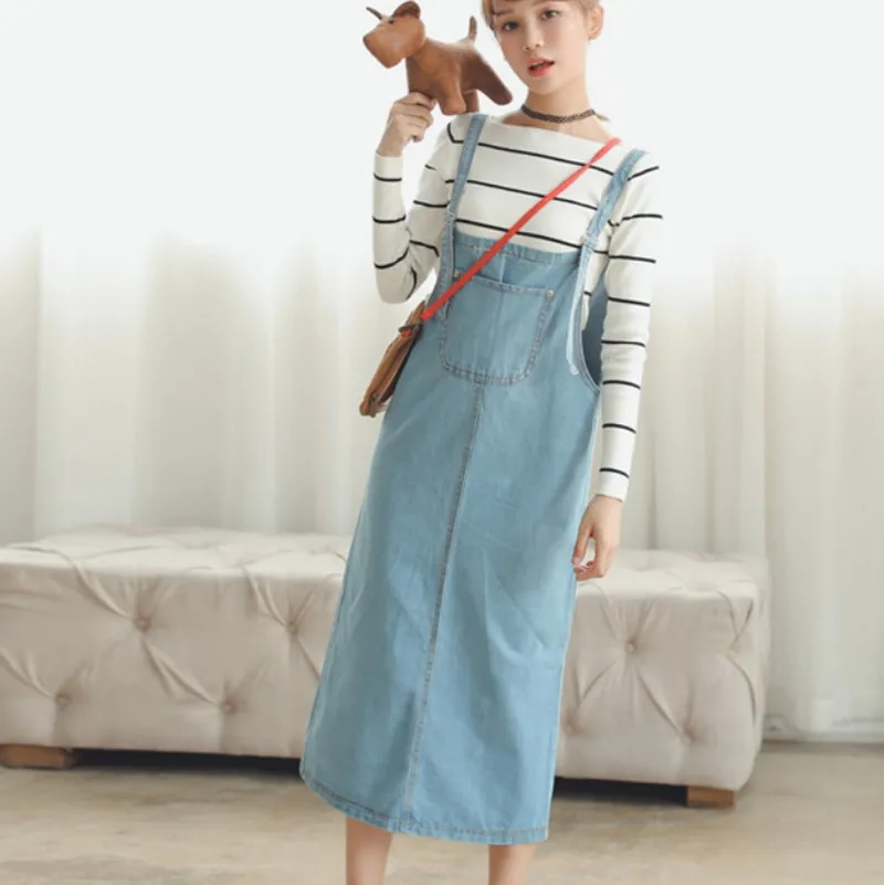 

2019 New Split Denim Long Dress Women Casual Female Strap Bottom Straight Bandage Dress Spring and Summer Streetwear