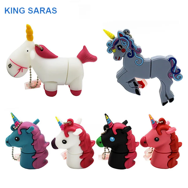 KING SARAS 64 Гб милый мультяшный единорог стиль usb флэш-накопитель usb 2,0 4 ГБ 8 ГБ 16 ГБ 32 ГБ флешка, подарок usb