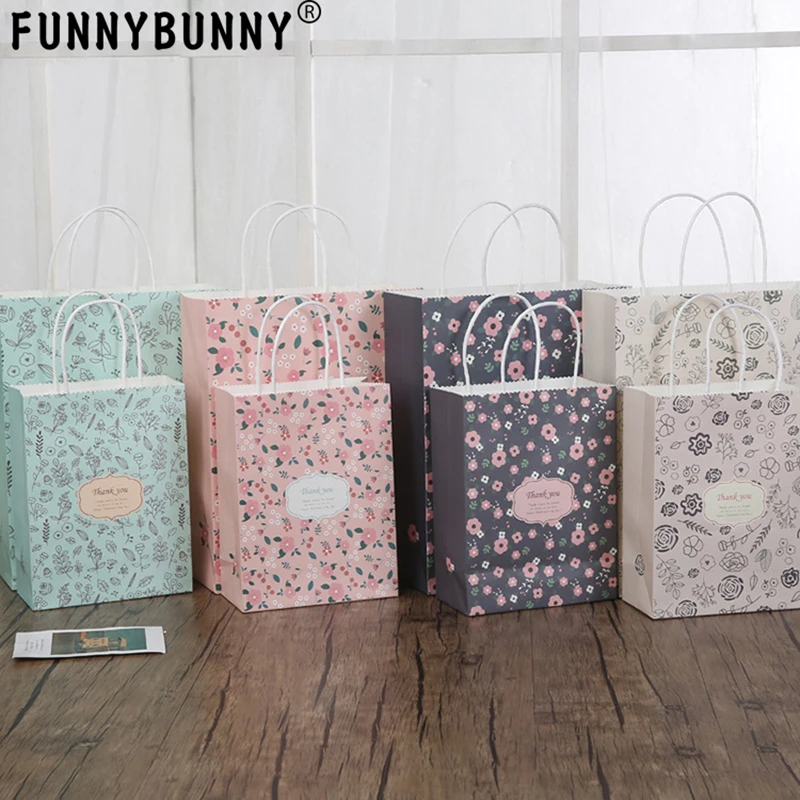 

FUNNYBUNNY Kraft Paper Gift Bags,Small Flower Medium Gift Bags Girl's Birthday Wedding Party Favors Christmas Gift Bags