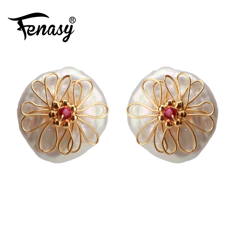 

FENASY fine pearl jewelry Handmade natural irregular big party flower earrings for women wedding engagement pearl earrings