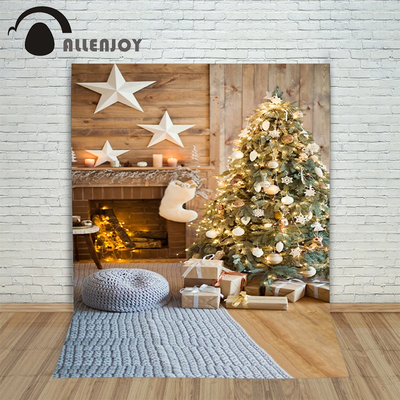 Allenjoy Christmas backdrop Fireplace stars gift tree light shiny warm professional background | Электроника