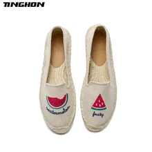 TINGHON/Модные женские эспадрильи; парусиновая обувь с вышивкой арбуза; римская обувь на плоской подошве с ремешком на лодыжке