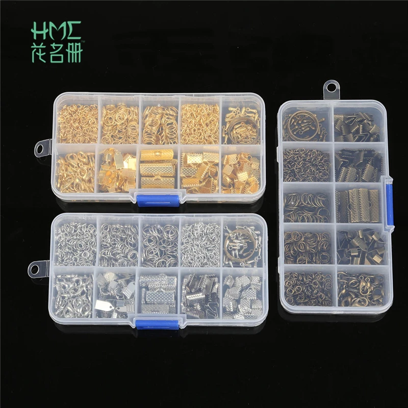 

1set 10 Grid Box Single Ring & Lobster Clasp & Tail Chain & Clip & For Making Bracelet Necklace Jewelry Jewelry Tool Beading DIY