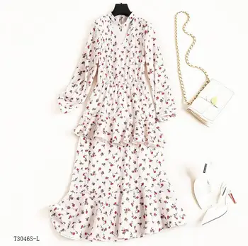 

European style 2019 New arrivals summer Spring fashion women clothes temperament patchwork printting vintage dress T3046