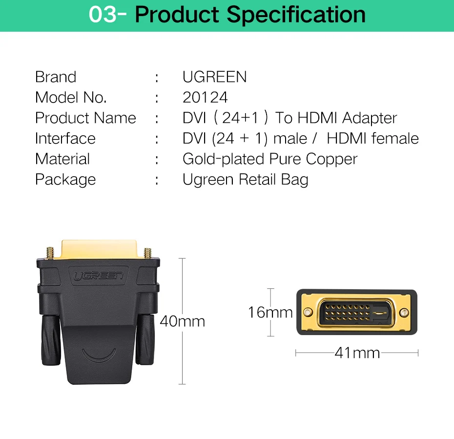 Ugreen hdmi к DVI 24+ 1 адаптер женщины к мужчине 1080 P HDTV конвертер для пк PS3 проектор TV Box