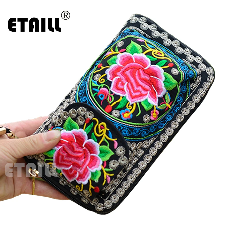 

Ethnic Embroider Purse Wallet Clutch Bag Card Coin Holder Boho Indian Embroidered Phone Bag Brand Wallet Logo Monederos Etnicos