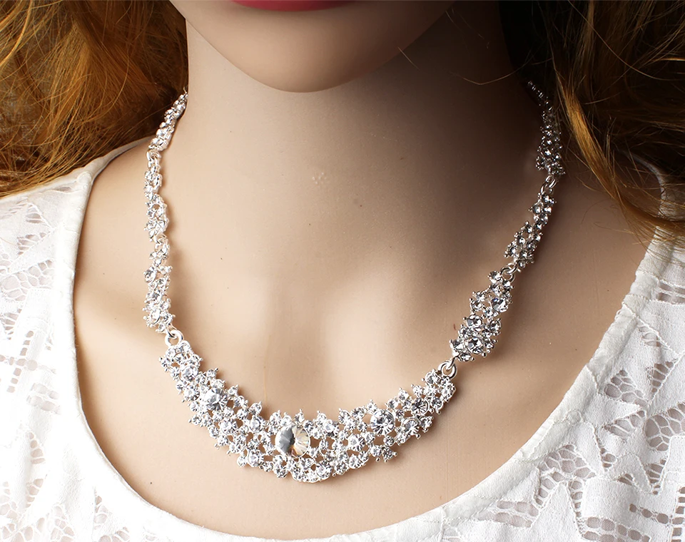 jiayijiaduo Classic Crystal Wedding Jewelry Set Silver Color Necklace Earrings for Women's Dresses Banquet Dating Jewelry