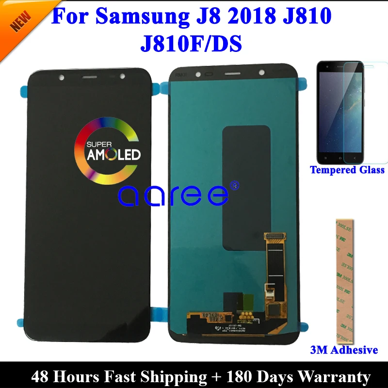 ЖК экран AMOLED 100% дюйма для Samsung J8 2018 дисплей J810 с сенсорным дигитайзером в