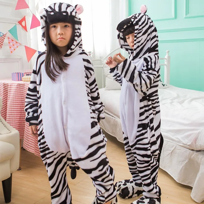 Кигуруми,, пижамы для детей, Мультяшные пижамы с единорогом, костюм единорога, Детские пижамные комплекты для мальчиков и девочек - Цвет: zebra