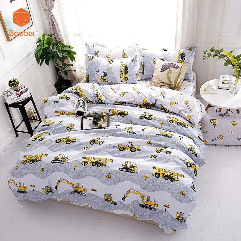 Cartoon excavator Soft comforter bedding sets linens Pillowcase Printed Polyester Duvet Cover Set Full Queen King