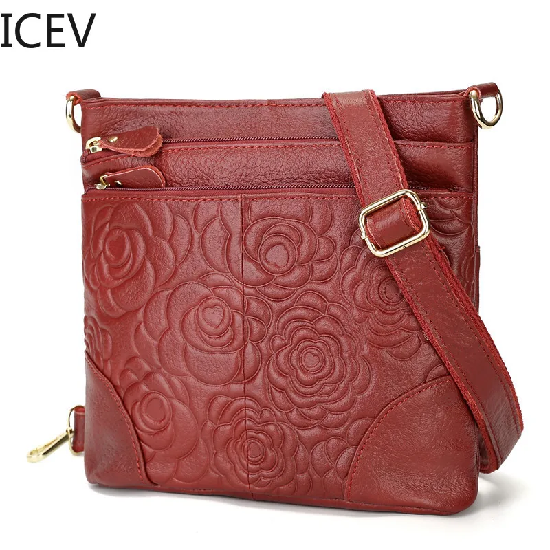 

ICEV New Simple Casual Genuine Leather Bags Handbags Women Famous Brands Flower Women Messenger Bags Cowhide Ladies Shoulder Bag