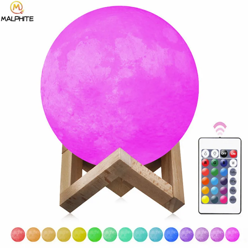 

3D Print Moon light table lamps USB LED Rechargeable 16 Colors Remote control Table Desk lamp Birthday Gift Night Decor lighting