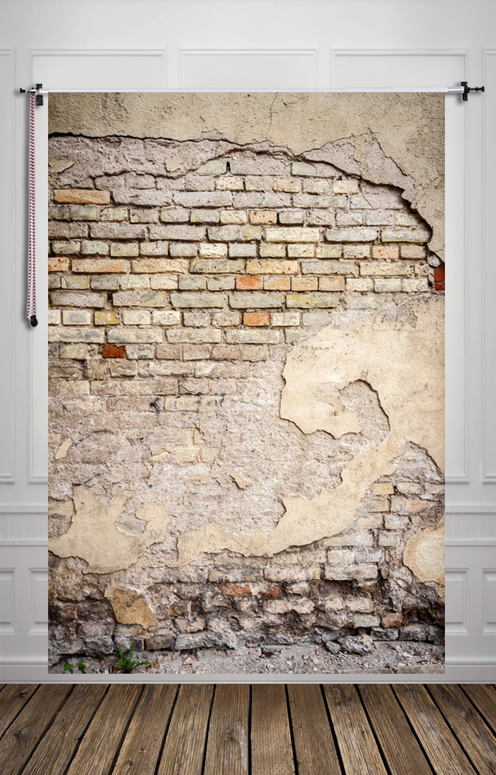 4X6FT-Retro White Brick Wall Photography Backdrops Brown Wood Floor Photo Studio Background