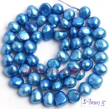 5-7 мм натуральный синий пресноводный жемчуг неправильной формы драгоценные камни нитка с широкими бусинами 14"