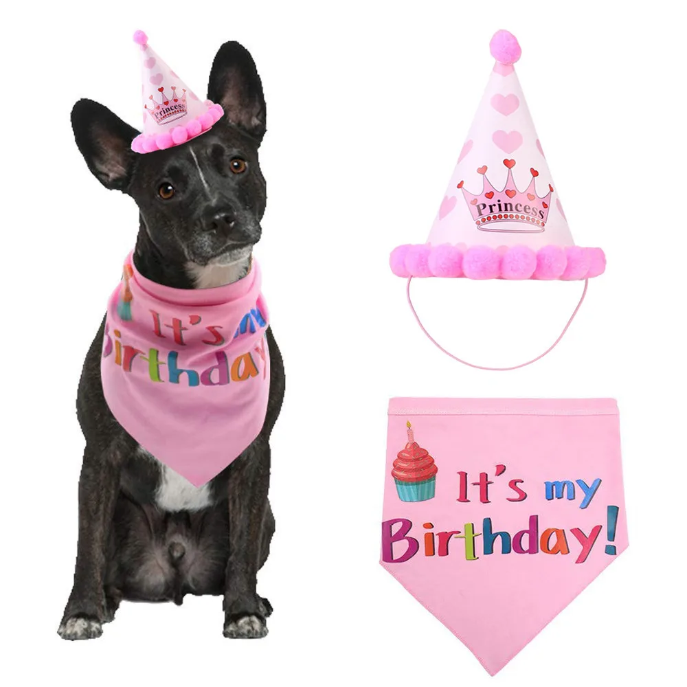 

Pet Cat Dog Birthday Party Caps Hat Triangular Bandage Scarf Set Happy Birthday Gift Headwear Decor Accessories F125