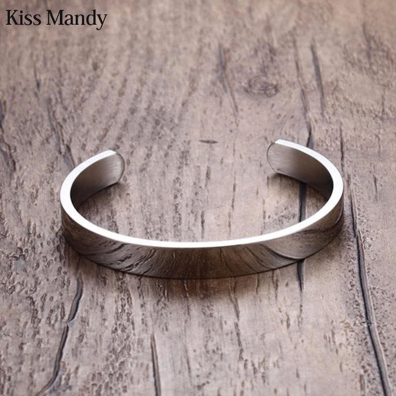 

KISS MANDY Engraved Stainless Steel Bracelet Grooved Cuff Bangle for Women Men 3 Colors Inspirational Gifts Jewelry TB301