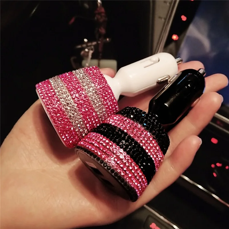 Автомобильное зарядное устройство Crystal Стразы с двумя USB портами 3 1 А|Зажигалка| |