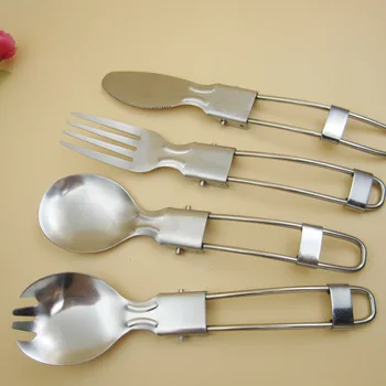 

Stainless Steel Folding Flatware Set Portable Cutlery Set Knife Fork Spoon And Salad Spoon Camping Hiking Travel Outdoor Tablewa