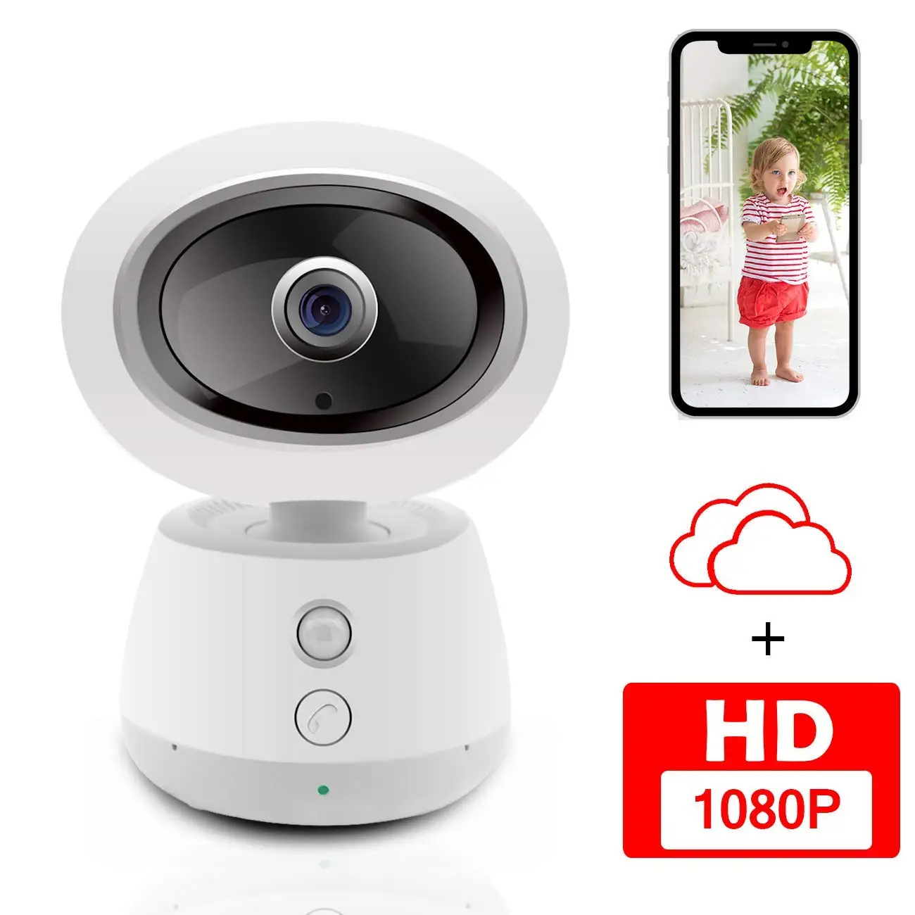 

2.0MP 1080P Home Security Camera Wireless WiFi CCTV Camera Baby Monitor with One Touch Call Night Vision Cloud Storage