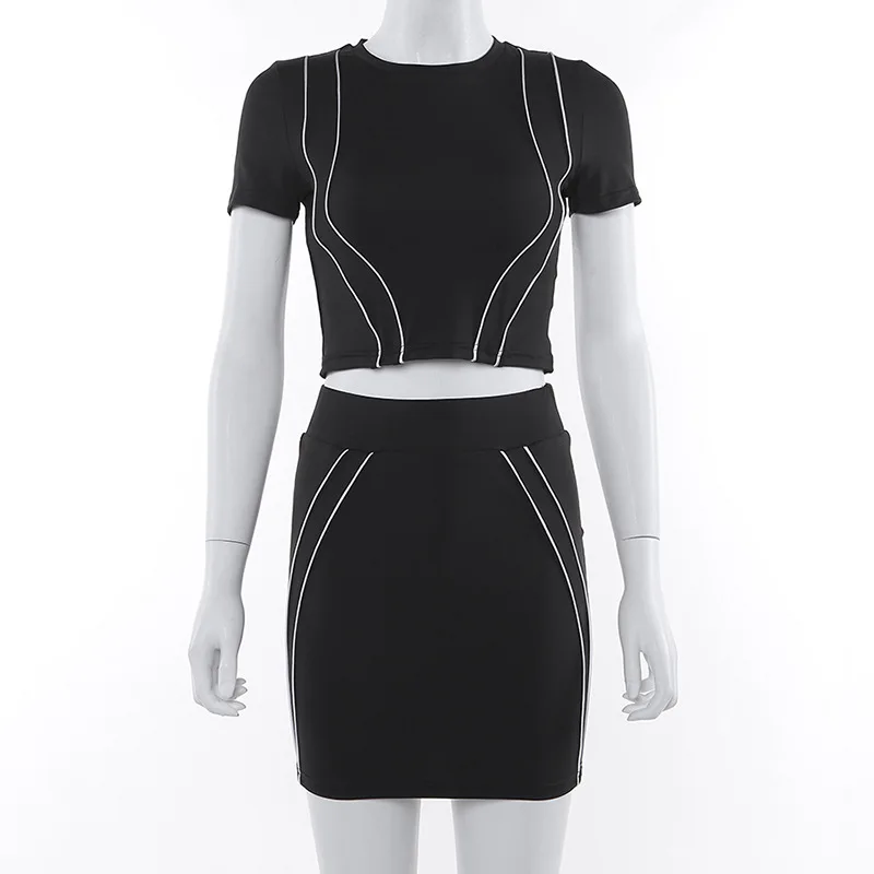 Chicology reflective stripe top mini skirt women matching 2 two piece set summer female sexy co ord clothes festival outfit