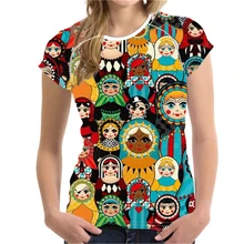 Noisydesigns Russa Matryoshka Impressão 3D Mulheres T-shirt O-pescoço Manga Curta k pop Camisa Anime Tshirts Moda Verão Feminina(China)