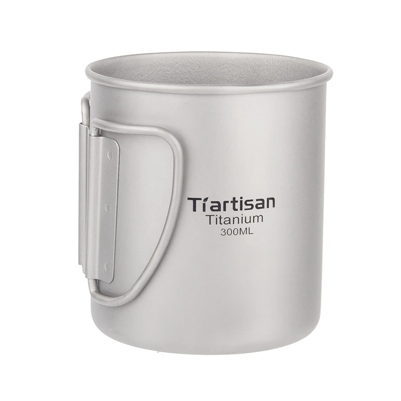 Tiartisan 300ml Titanium Cup Outdoor Camping Drinkware Ultralight Travelling Foldable Handle Coffee Mug