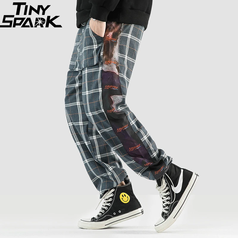 

2019 Harajuku Pant Joggers SweatPant Streetwear Men Hip Hip Retro Vintage Plaid Pants Baggy Summer Track Trousers Loose Hipster