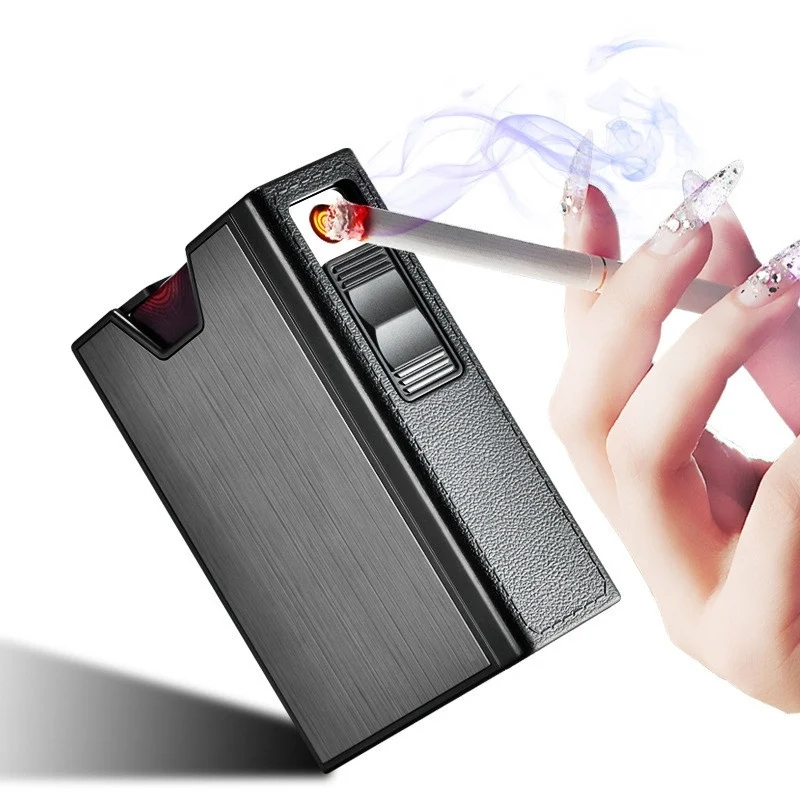 Fashion Cigarette box with windproof Electronic lighter usb chargeable