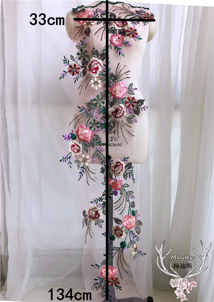 Большой изысканный Sequin embroodery кружево аппликационный мотив Потрясающие Вышивание патч отворотом для вечернее платье пачка