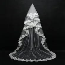 Новое поступление высокое качество 3 м Длинная фата невесты с кружевом белого цвета и цвета слоновой кости