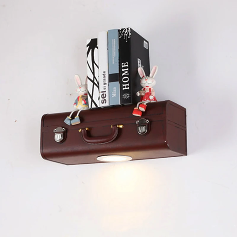 

Wall Light leather suitcase case Design Brown Iron Sconce Light Hallway Bar Coffee Shop Indoor lighting Wall shelf LED Lights