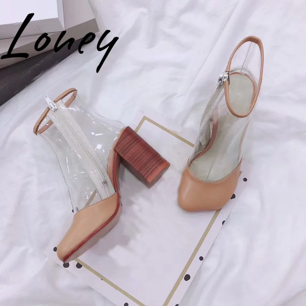 as Gladiateur Pic Côté Pic Femmes Nouveau D'été Véritable Bottes Bout Talon Cuir Printemps Clair Chunky Chaussures En Transparent Loney As Rond Zip 35j4RcASLq