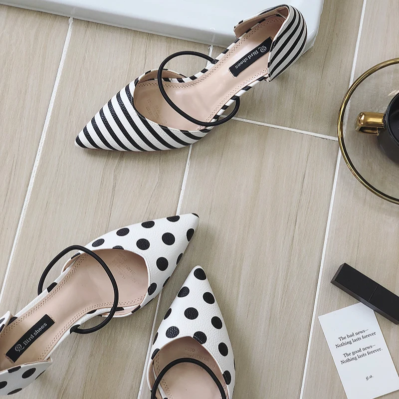 

Summer Polka Dot Women Sandals Pointed Toe Women Stripe Thin Heel Ladies Comfortable Shoes Pumps luxury shoes women designers