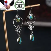 OMHXZJ Европейская мода для женщин и девушек вечерние подарок на свадьбу геометрический Бирюзовый S925 висячие серьги из серебра 925 пробы EA421