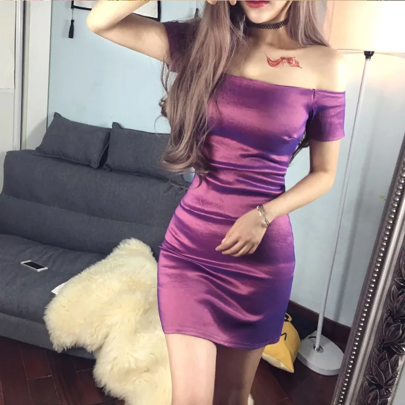2018 Sexy Bardot Party mini Dress Women Short Sleeves Off Shoulder Bodycon Dresses Ladies Slash neck Club wear