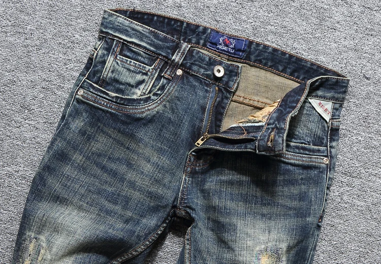 Итальянские винтажные Дизайнерские мужские джинсы высокого качества плотные джинсовые брюки классические 98% хлопковые рваные джинсы