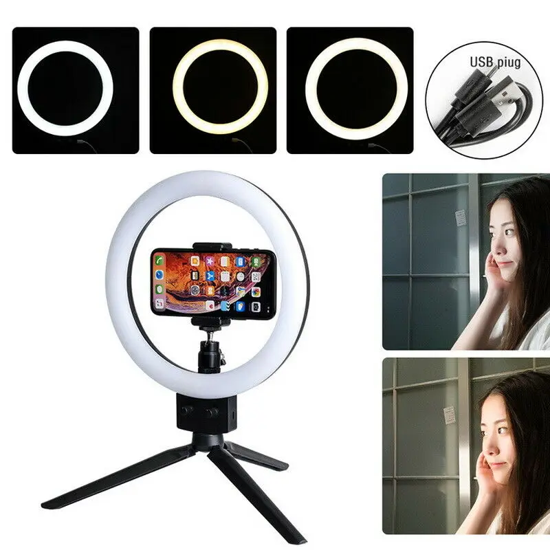 Штатив и светодиодный кольцевой светильник для студийной фото-и видеосъемки с регулируемой яркостью